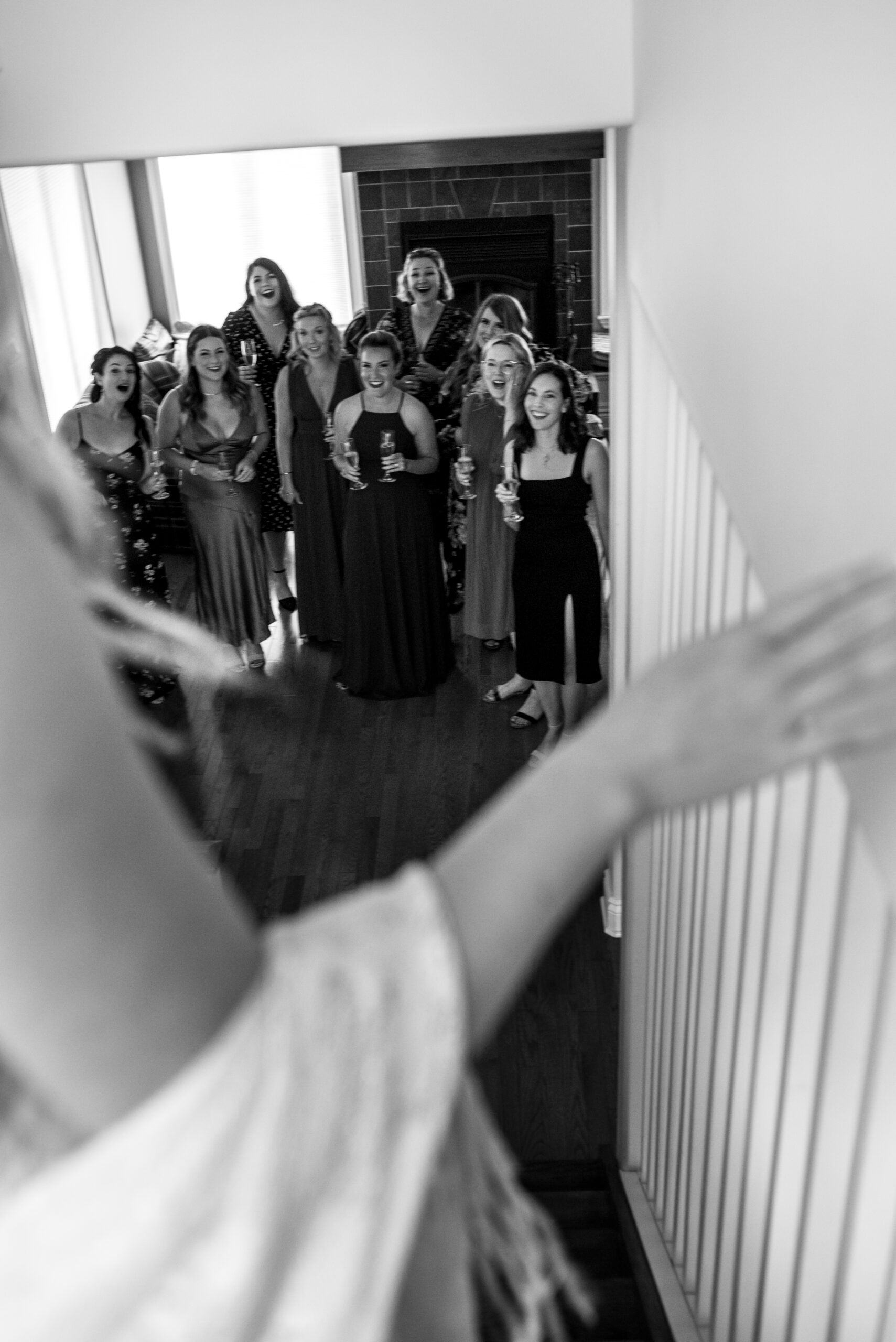 Bride walking down stairs