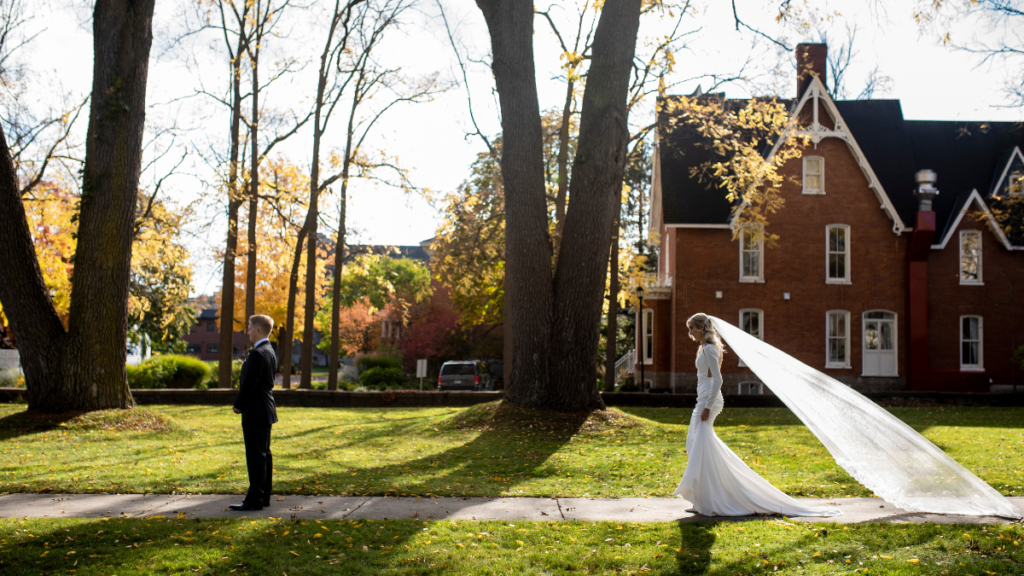 Bride walking towards groom at the CAPE Picton